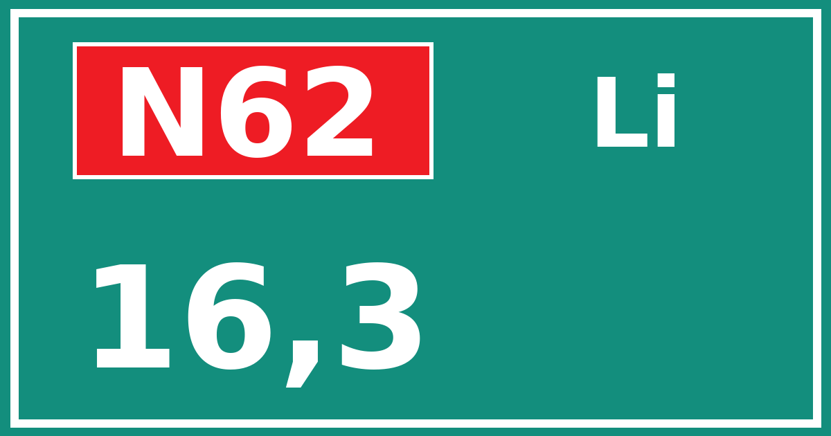 Hectometerbord N62 16,3 zijde Li