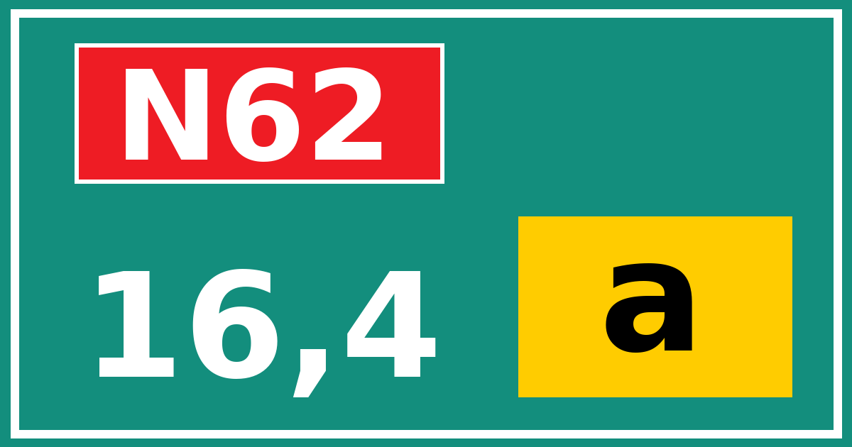 Hectometerbord N62 16,4 letter a