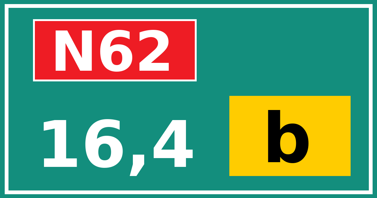 Hectometerbord N62 16,4 letter b