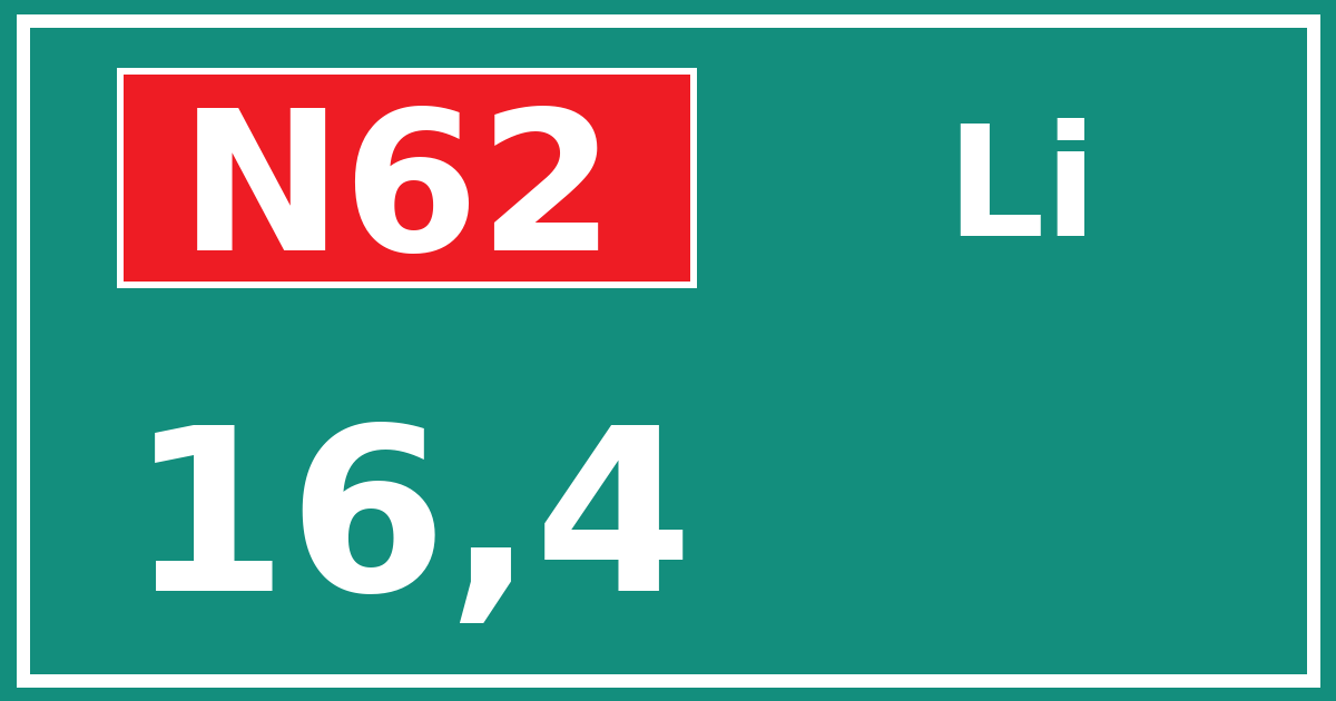 Hectometerbord N62 16,4 zijde Li