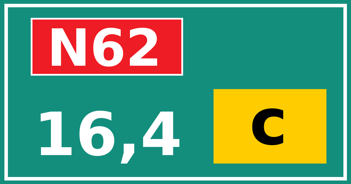 Hectometerbord N62 16,4 letter c