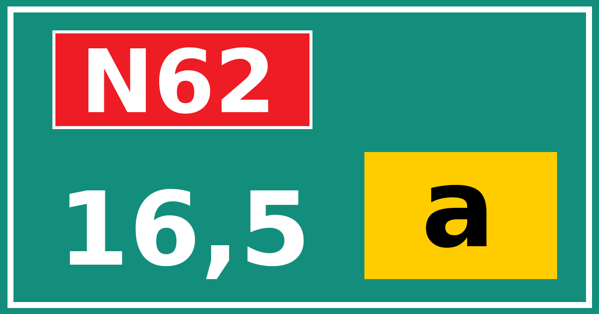 Hectometerbord N62 16,5 letter a