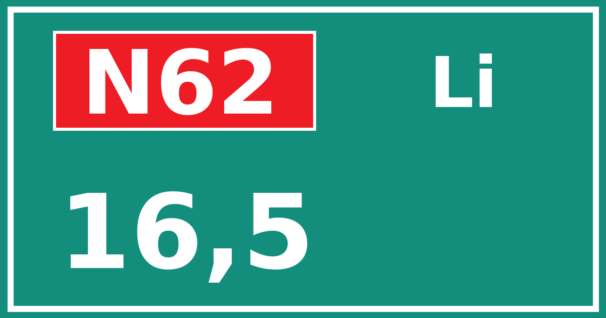 Hectometerbord N62 16,5 zijde Li