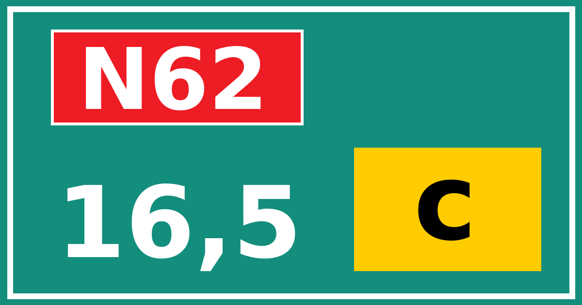 Hectometerbord N62 16,5 letter c
