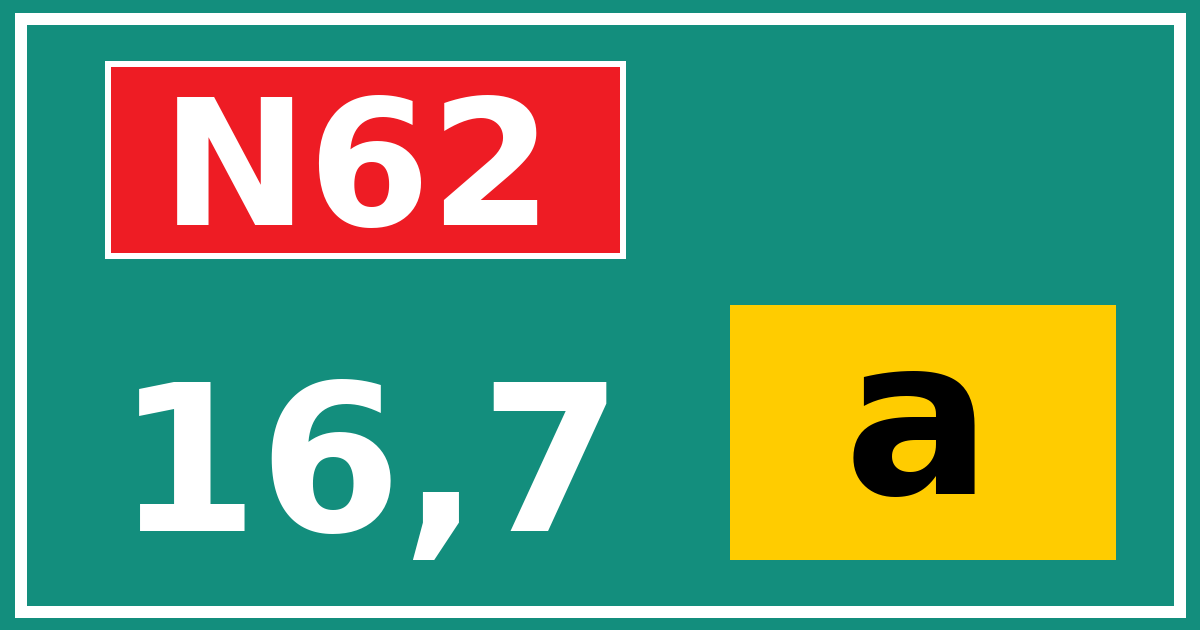 Hectometerbord N62 16,7 letter a