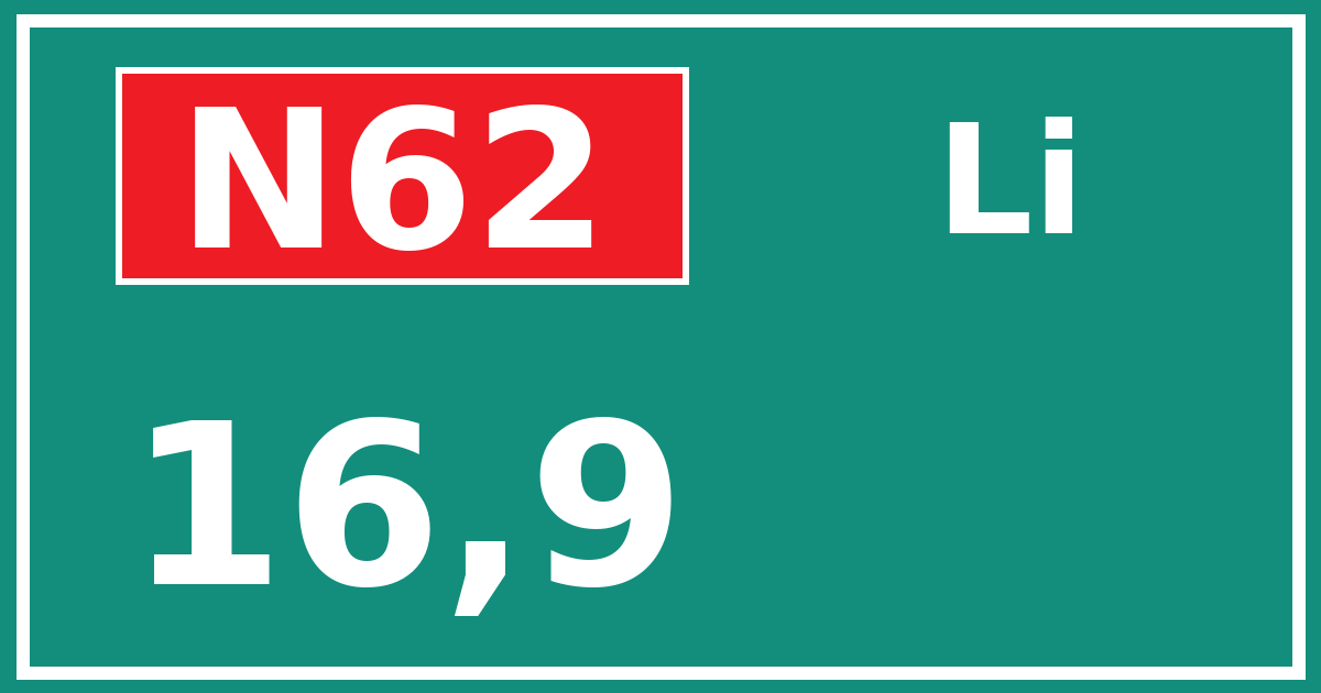 Hectometerbord N62 16,9 zijde Li