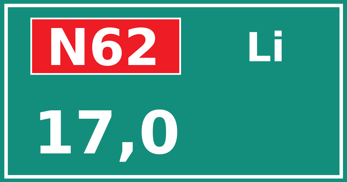 Hectometerbord N62 17,0 zijde Li