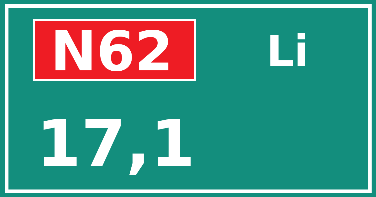 Hectometerbord N62 17,1 zijde Li