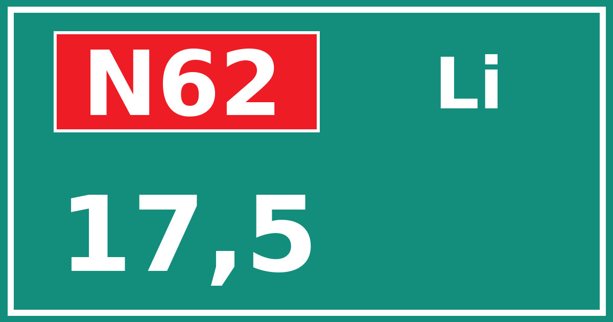 Hectometerbord N62 17,5 zijde Li