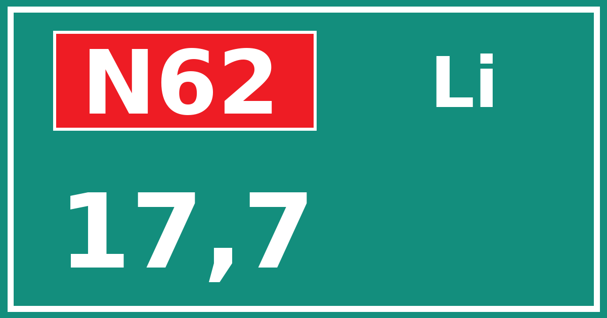 Hectometerbord N62 17,7 zijde Li
