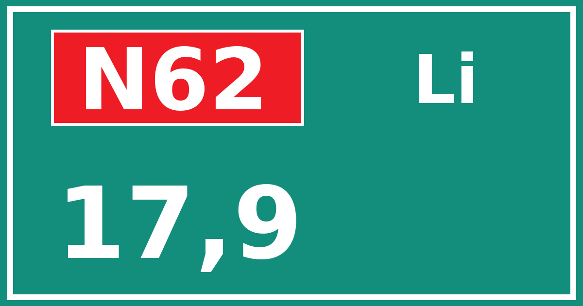 Hectometerbord N62 17,9 zijde Li