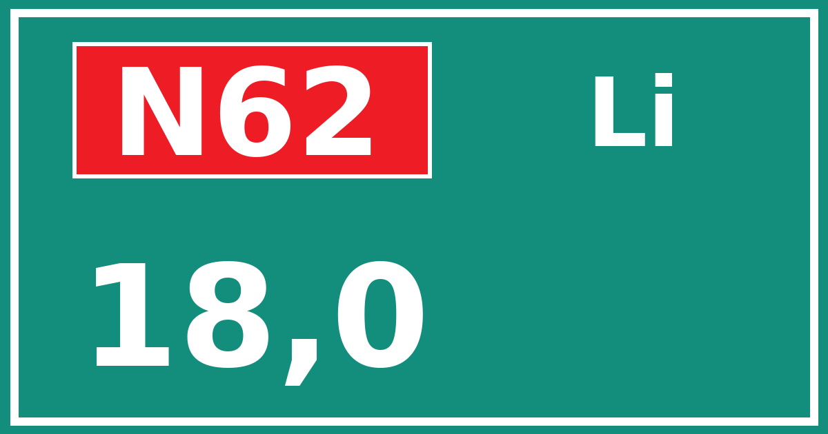 Hectometerbord N62 18,0 zijde Li
