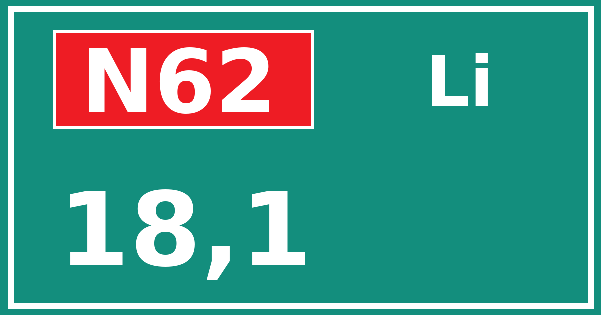 Hectometerbord N62 18,1 zijde Li