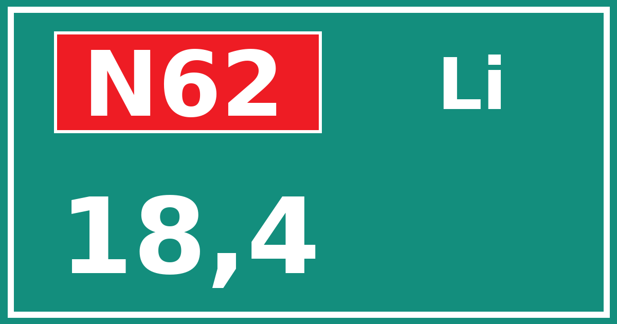 Hectometerbord N62 18,4 zijde Li