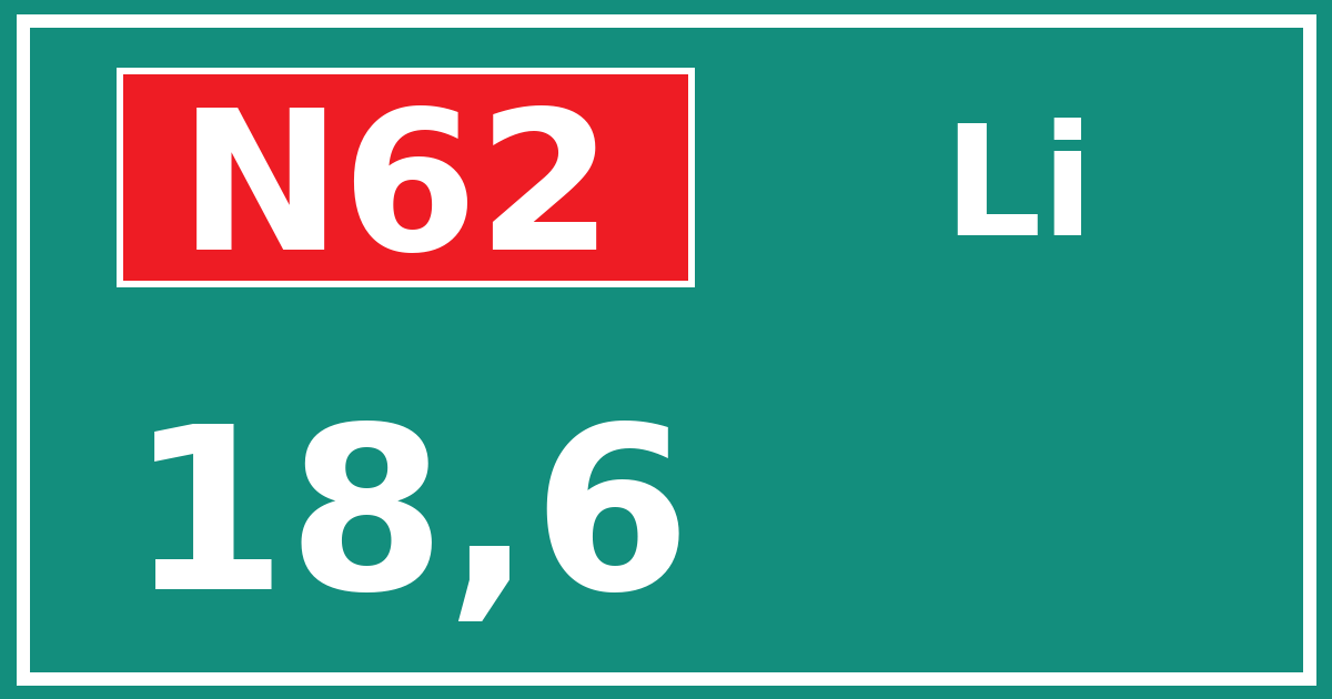 Hectometerbord N62 18,6 zijde Li