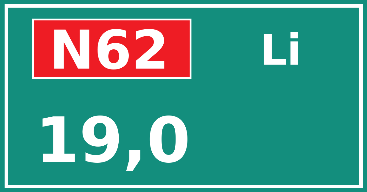 Hectometerbord N62 19,0 zijde Li