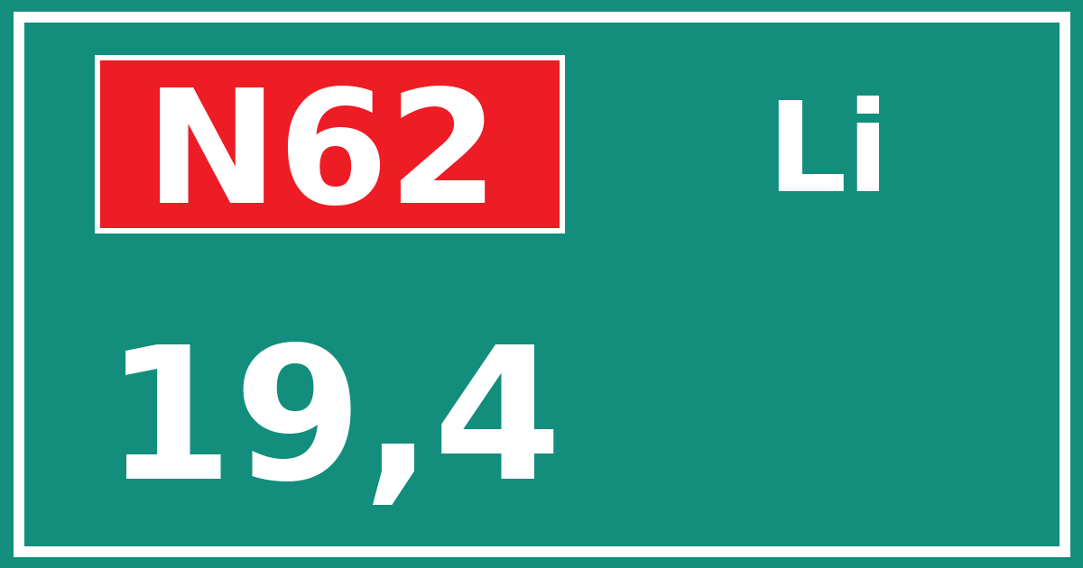 Hectometerbord N62 19,4 zijde Li