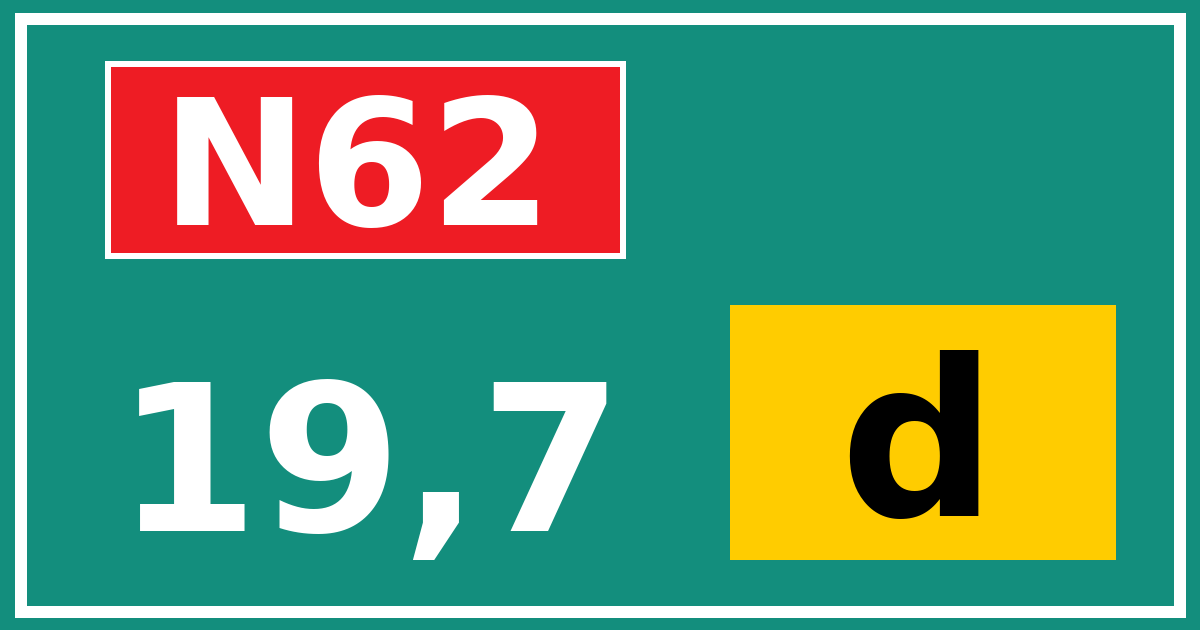 Hectometerbord N62 19,7 letter d