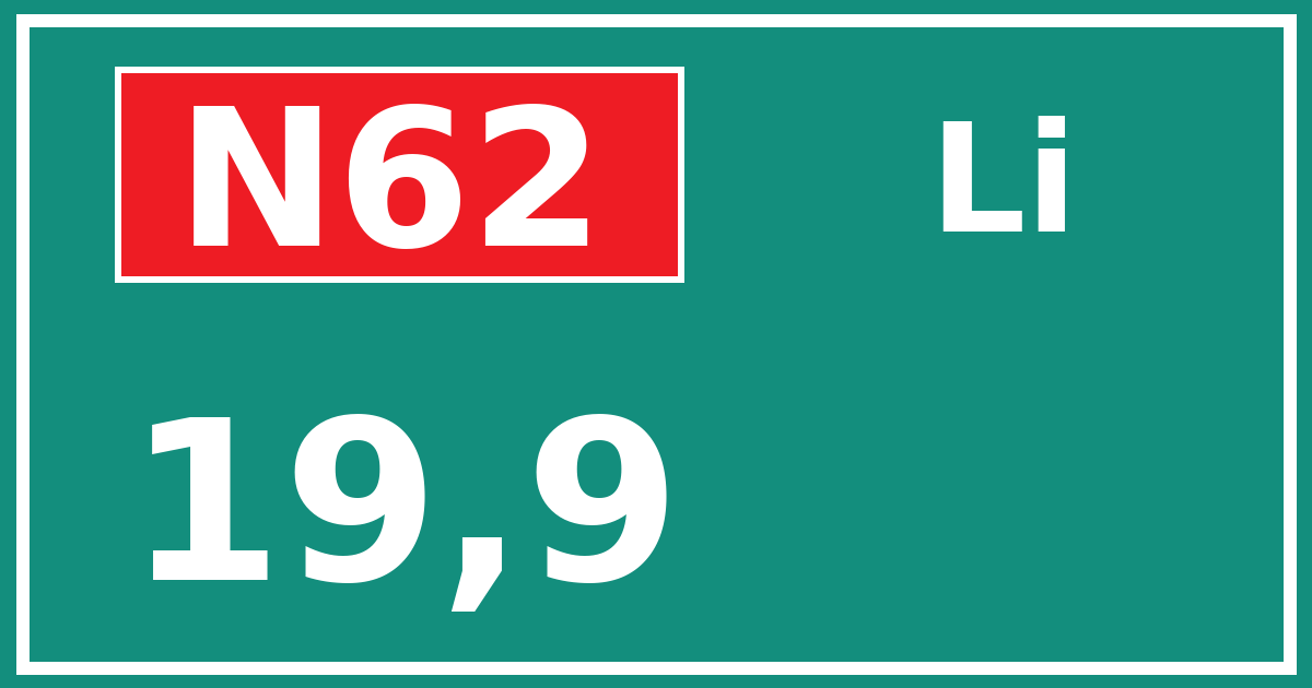 Hectometerbord N62 19,9 zijde Li