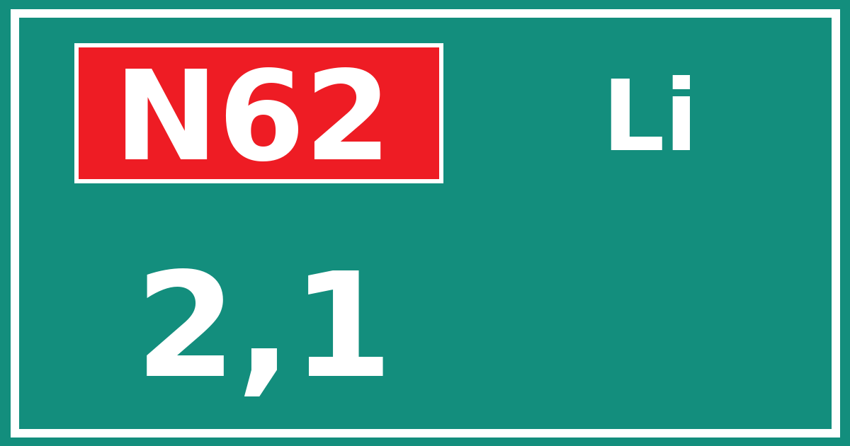 Hectometerbord N62 2,1 zijde Li