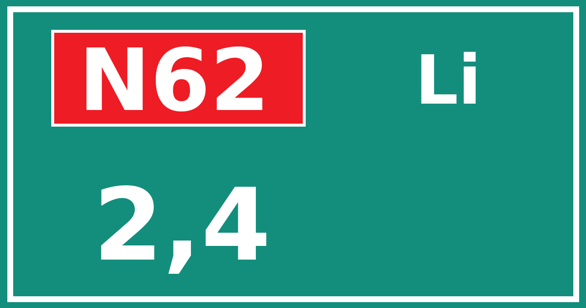 Hectometerbord N62 2,4 zijde Li