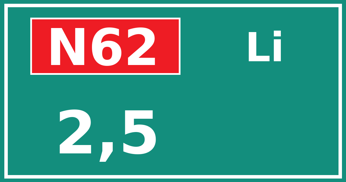 Hectometerbord N62 2,5 zijde Li