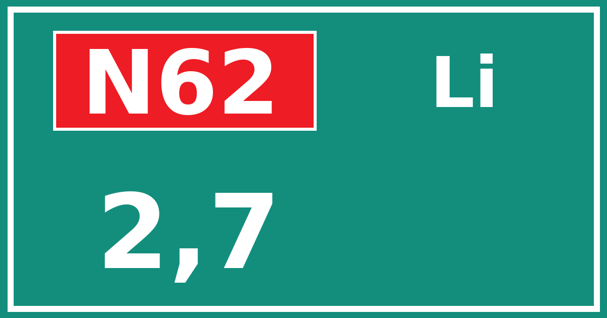 Hectometerbord N62 2,7 zijde Li