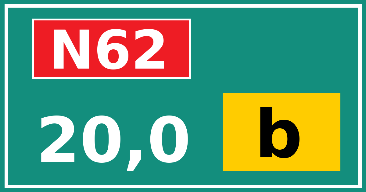 Hectometerbord N62 20,0 letter b
