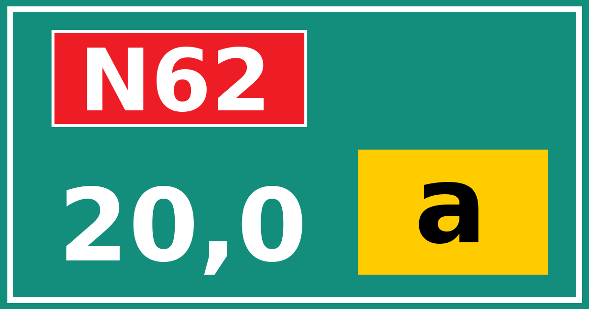 Hectometerbord N62 20,0 letter a