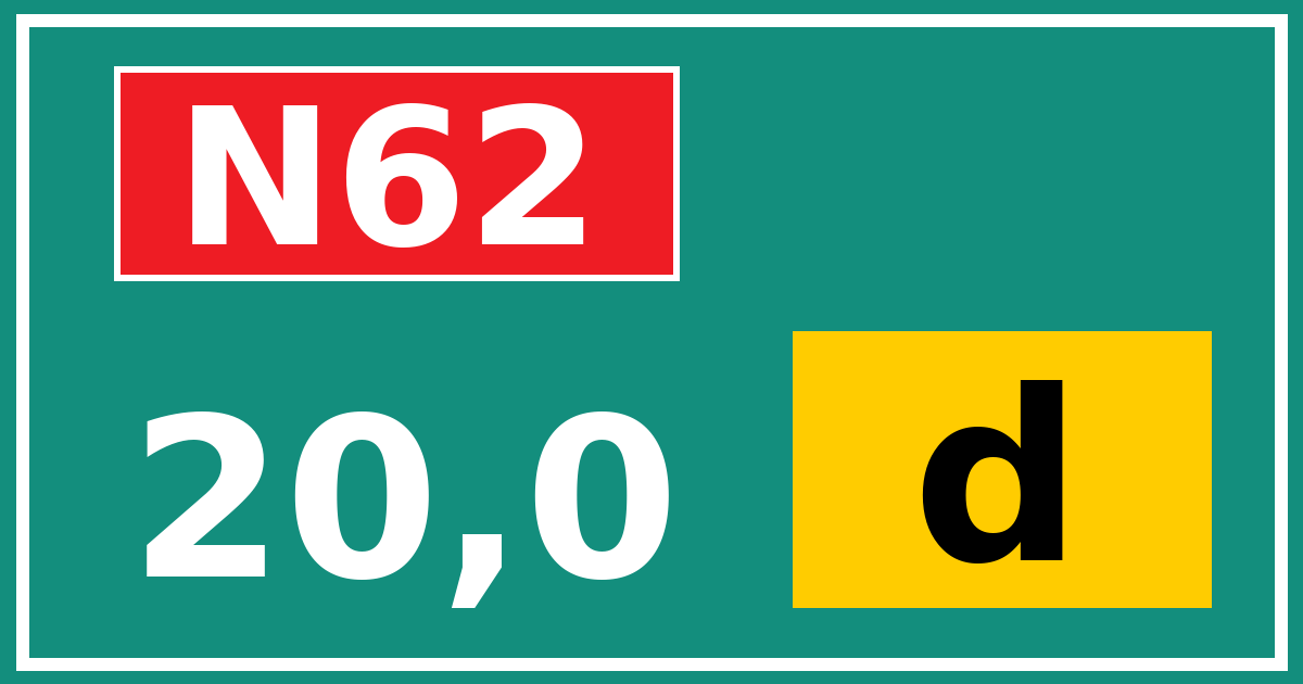Hectometerbord N62 20,0 letter d