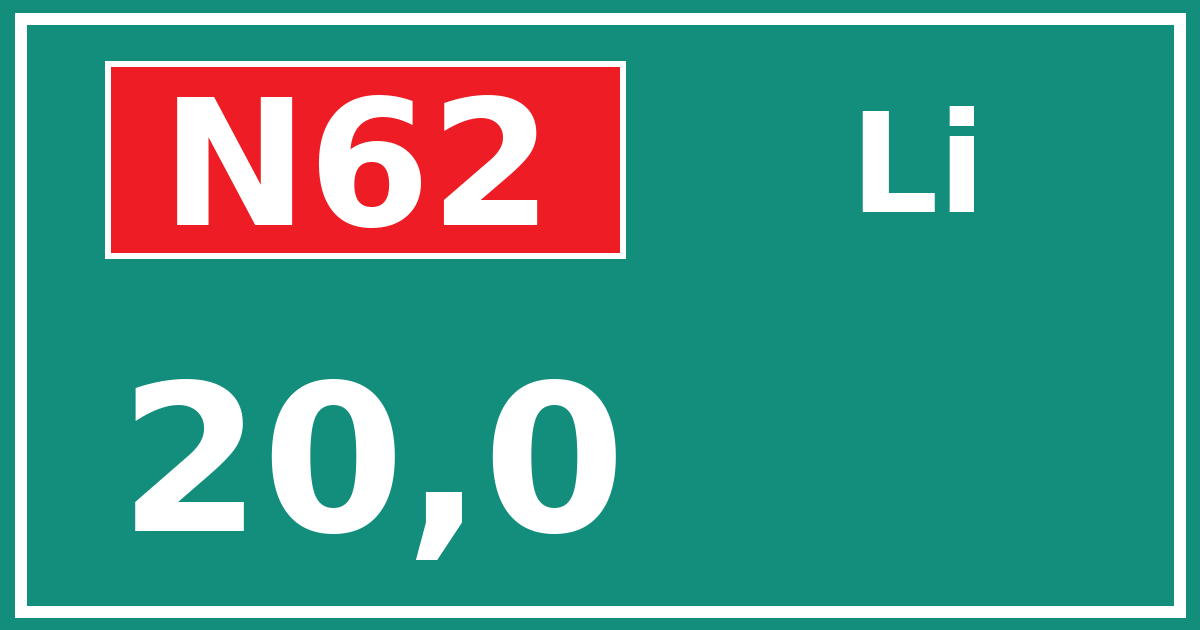 Hectometerbord N62 20,0 zijde Li