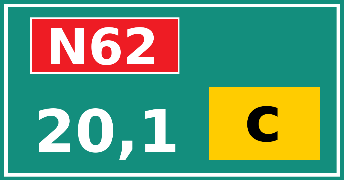 Hectometerbord N62 20,1 letter c