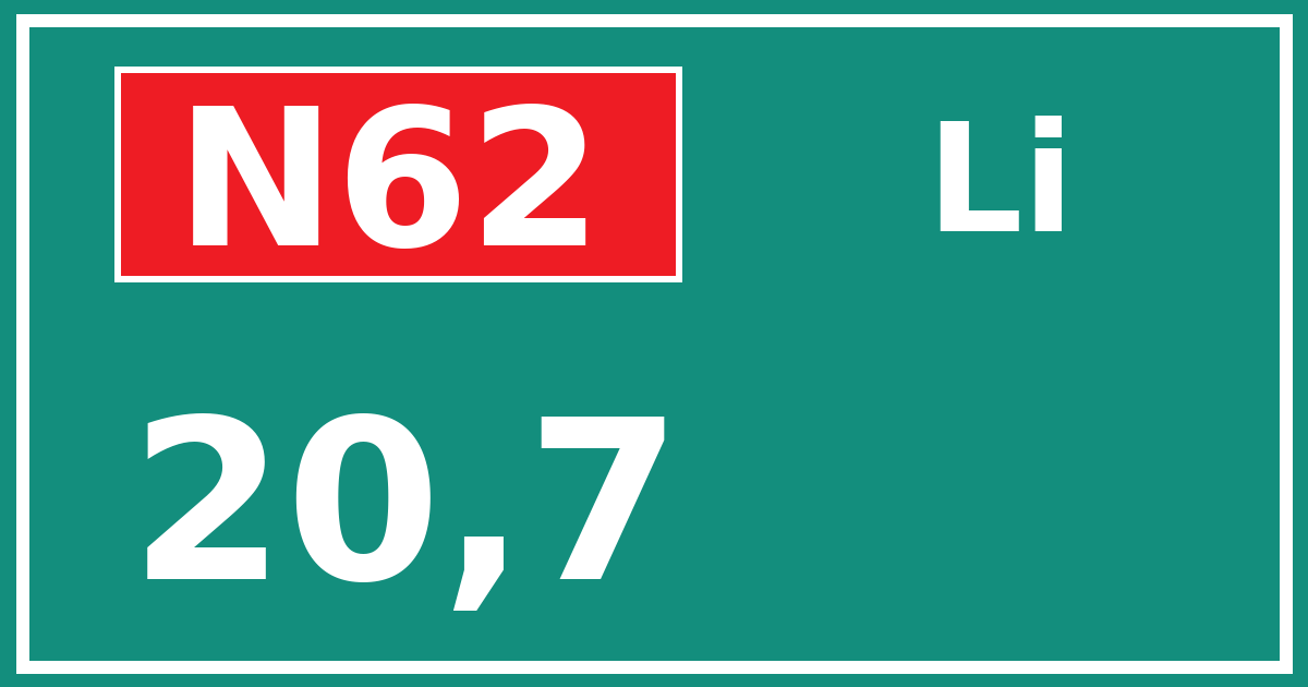 Hectometerbord N62 20,7 zijde Li