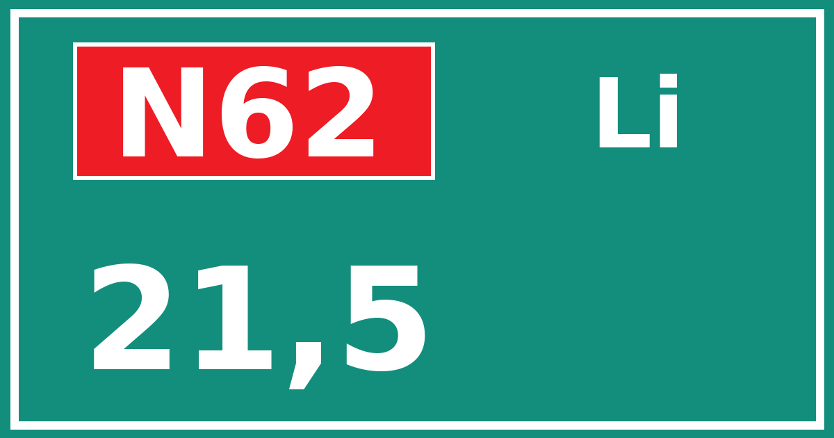 Hectometerbord N62 21,5 zijde Li