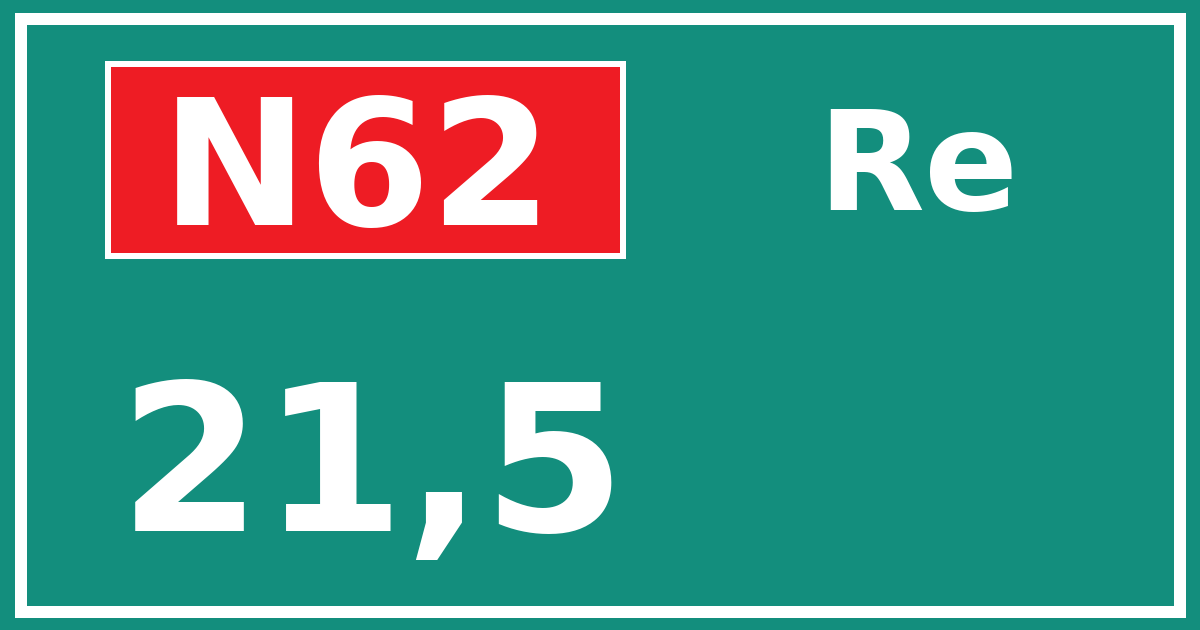 Hectometerbord N62 21,5 zijde Re