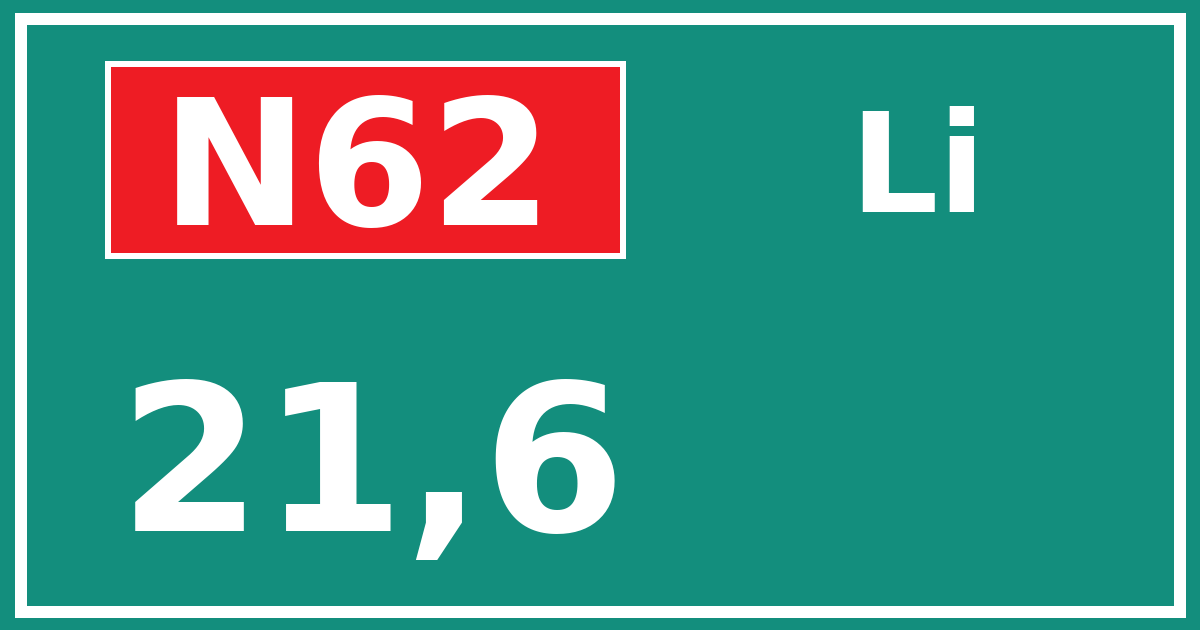 Hectometerbord N62 21,6 zijde Li