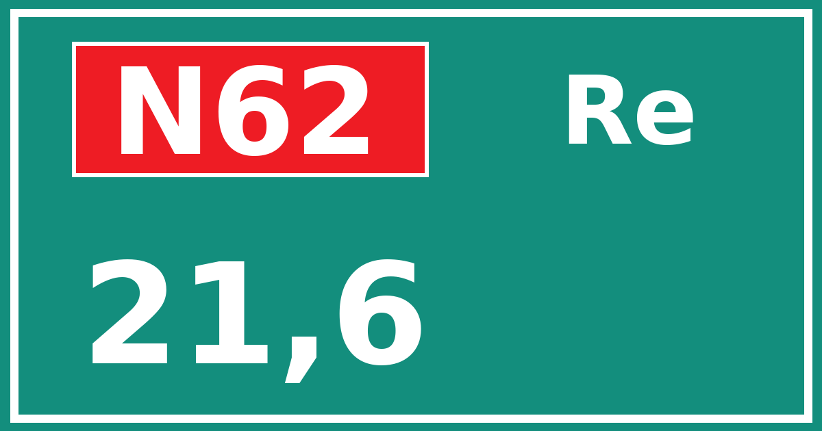 Hectometerbord N62 21,6 zijde Re