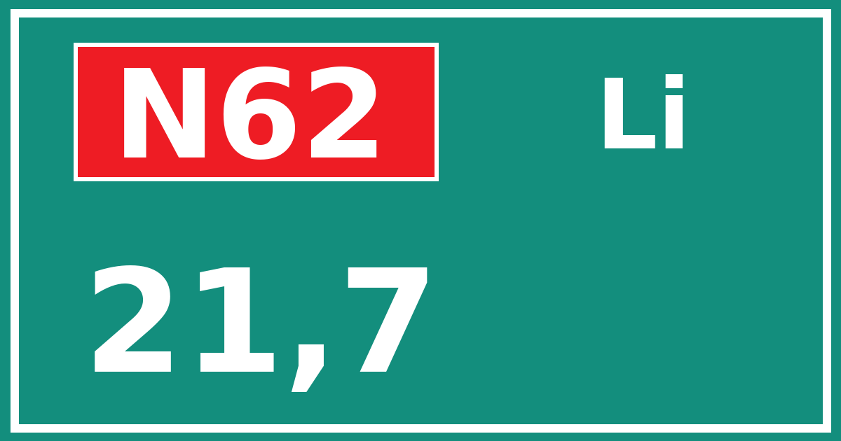 Hectometerbord N62 21,7 zijde Li