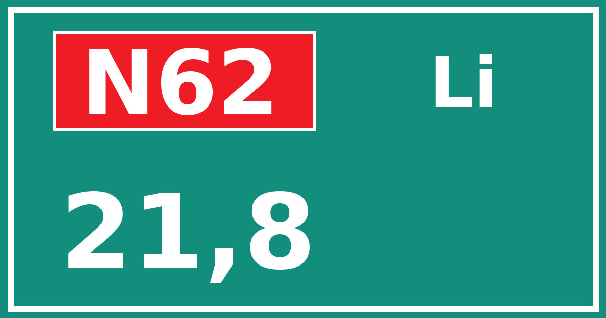 Hectometerbord N62 21,8 zijde Li