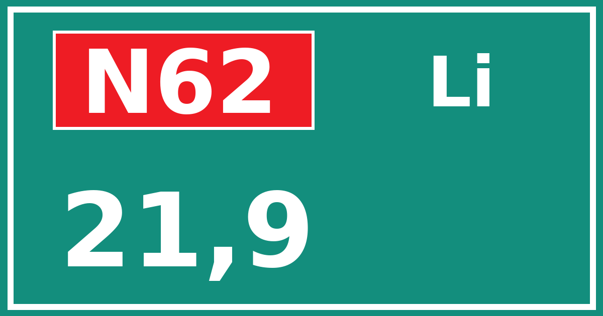 Hectometerbord N62 21,9 zijde Li