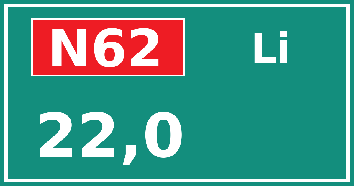 Hectometerbord N62 22,0 zijde Li