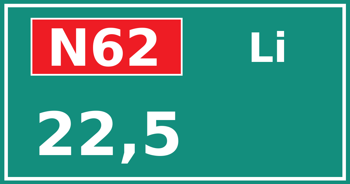 Hectometerbord N62 22,5 zijde Li