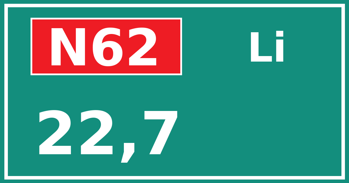 Hectometerbord N62 22,7 zijde Li