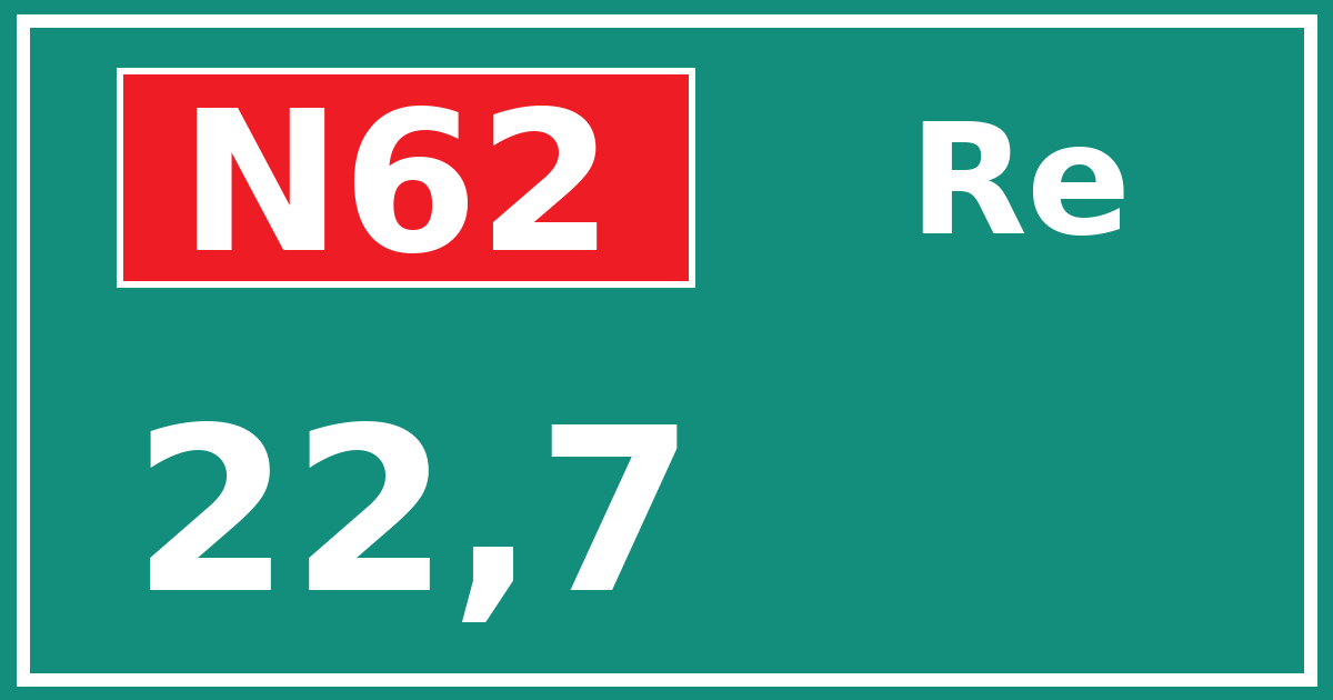 Hectometerbord N62 22,7 zijde Re