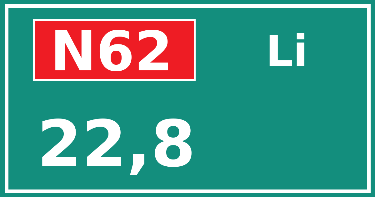 Hectometerbord N62 22,8 zijde Li