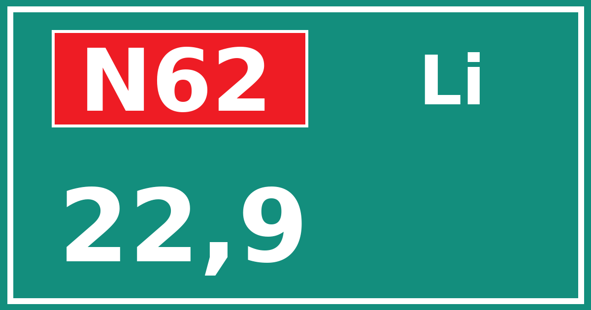 Hectometerbord N62 22,9 zijde Li