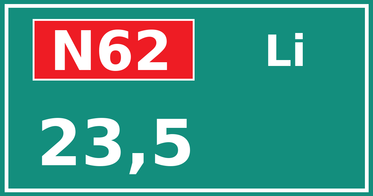 Hectometerbord N62 23,5 zijde Li