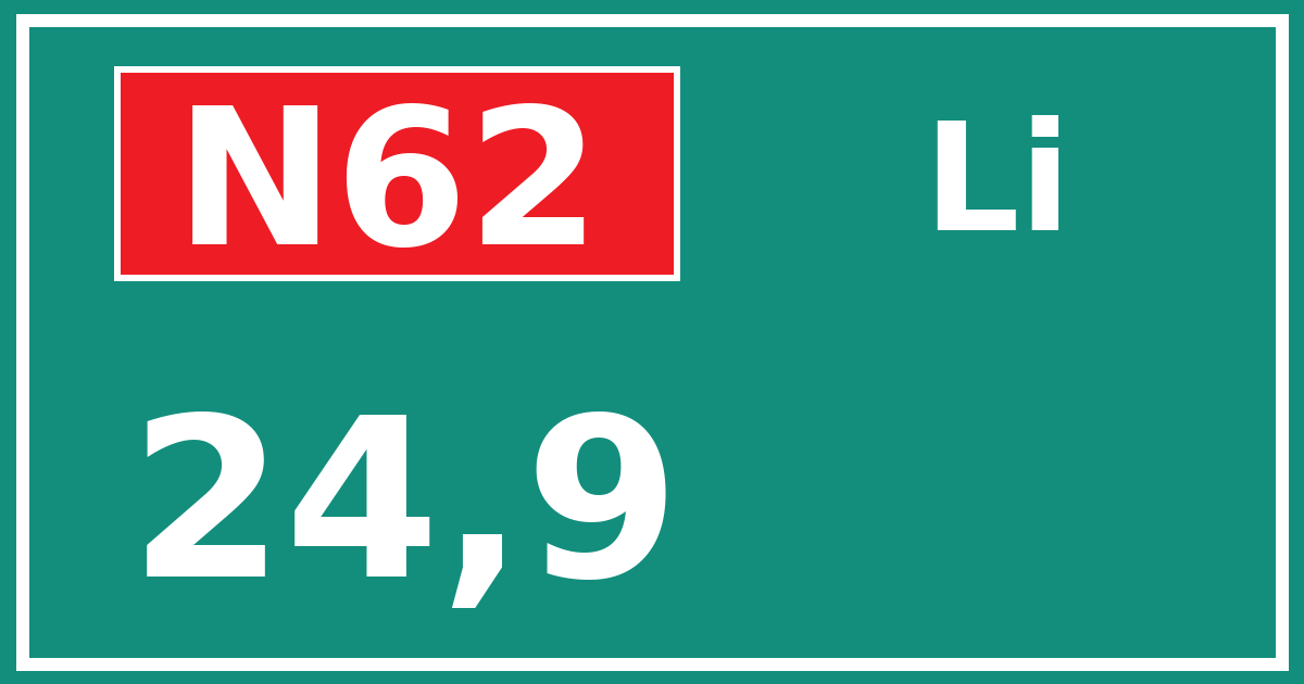 Hectometerbord N62 24,9 zijde Li