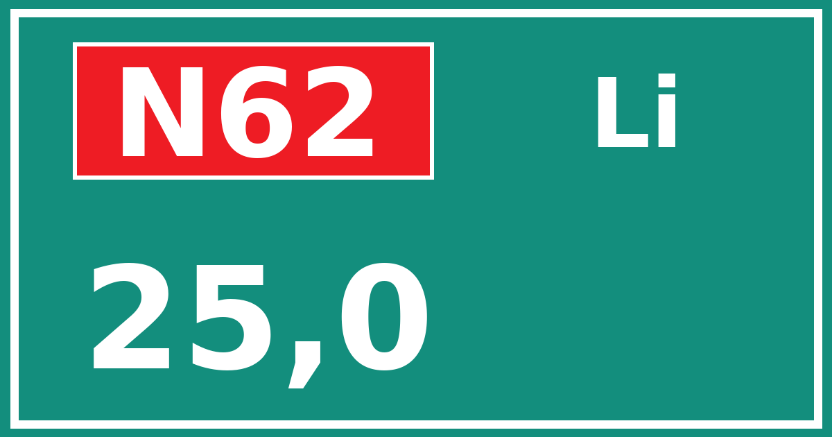 Hectometerbord N62 25,0 zijde Li