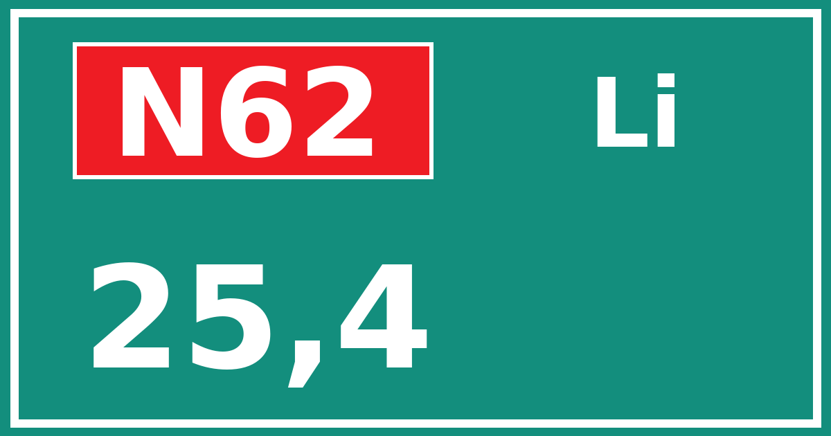 Hectometerbord N62 25,4 zijde Li